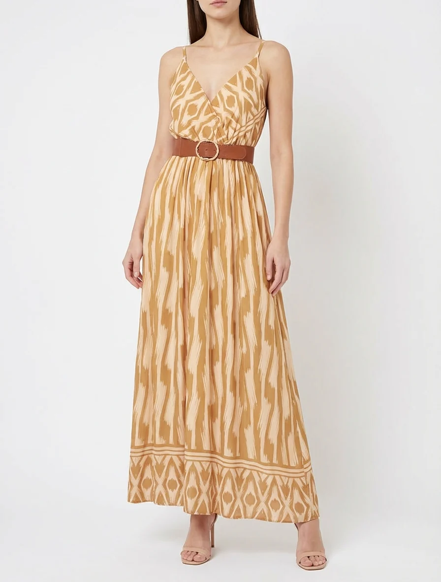 Jurk met elastische taille en fantasieprint - Mosterdgeel - Image 4