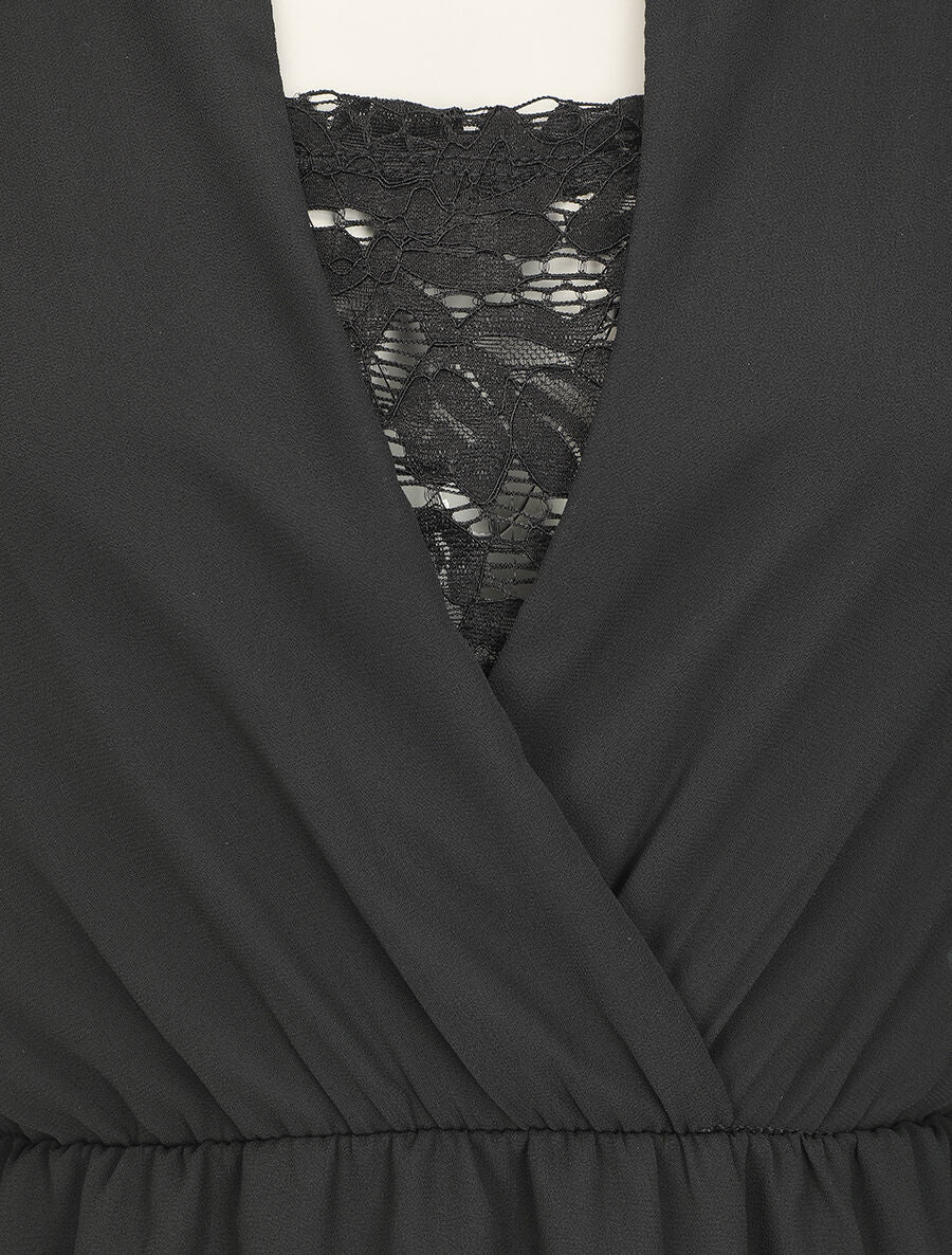 Jurk met elastische taille en kanten detail - zwart - Image 3