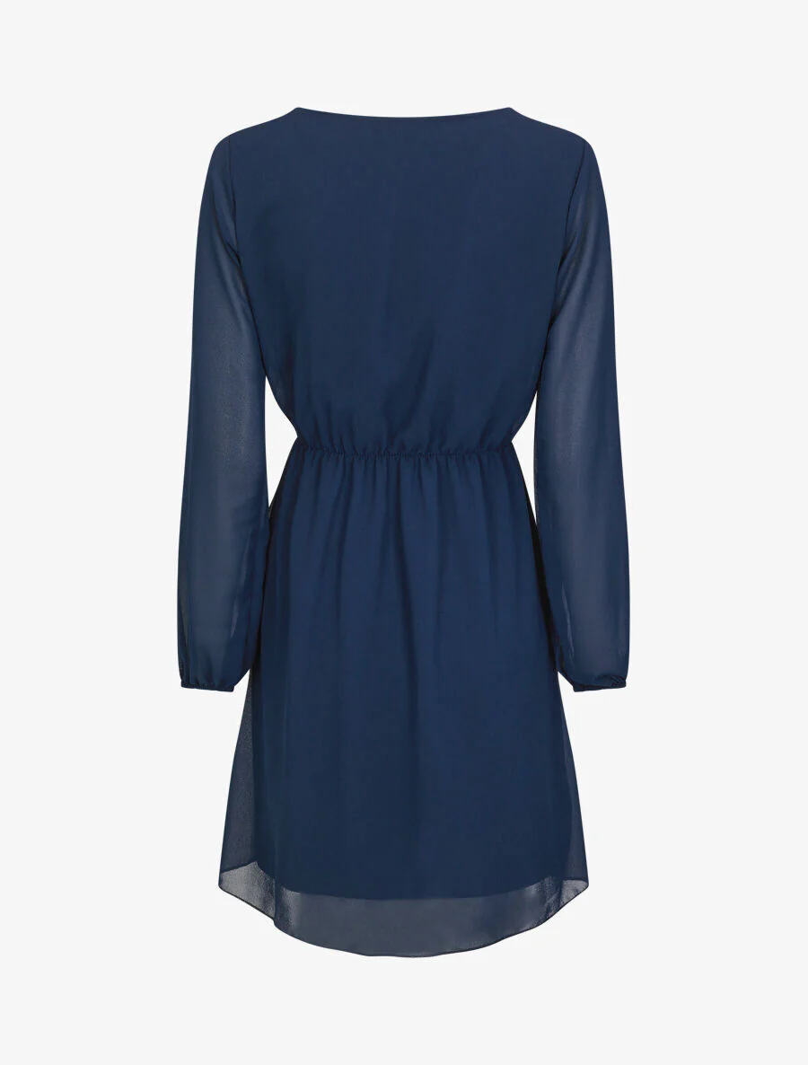 Jurk met elastische taille en kanten detail - Marineblauw - Image 2