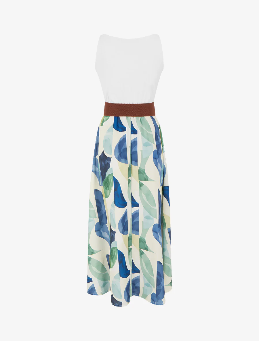 Jurk met fantasieprint en bandjes van imitatieleer - Marine - Image 2