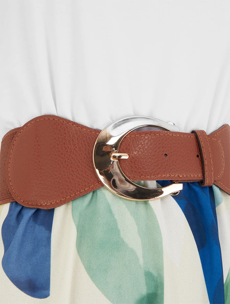 Jurk met fantasieprint en bandjes van imitatieleer - Marine - Image 3