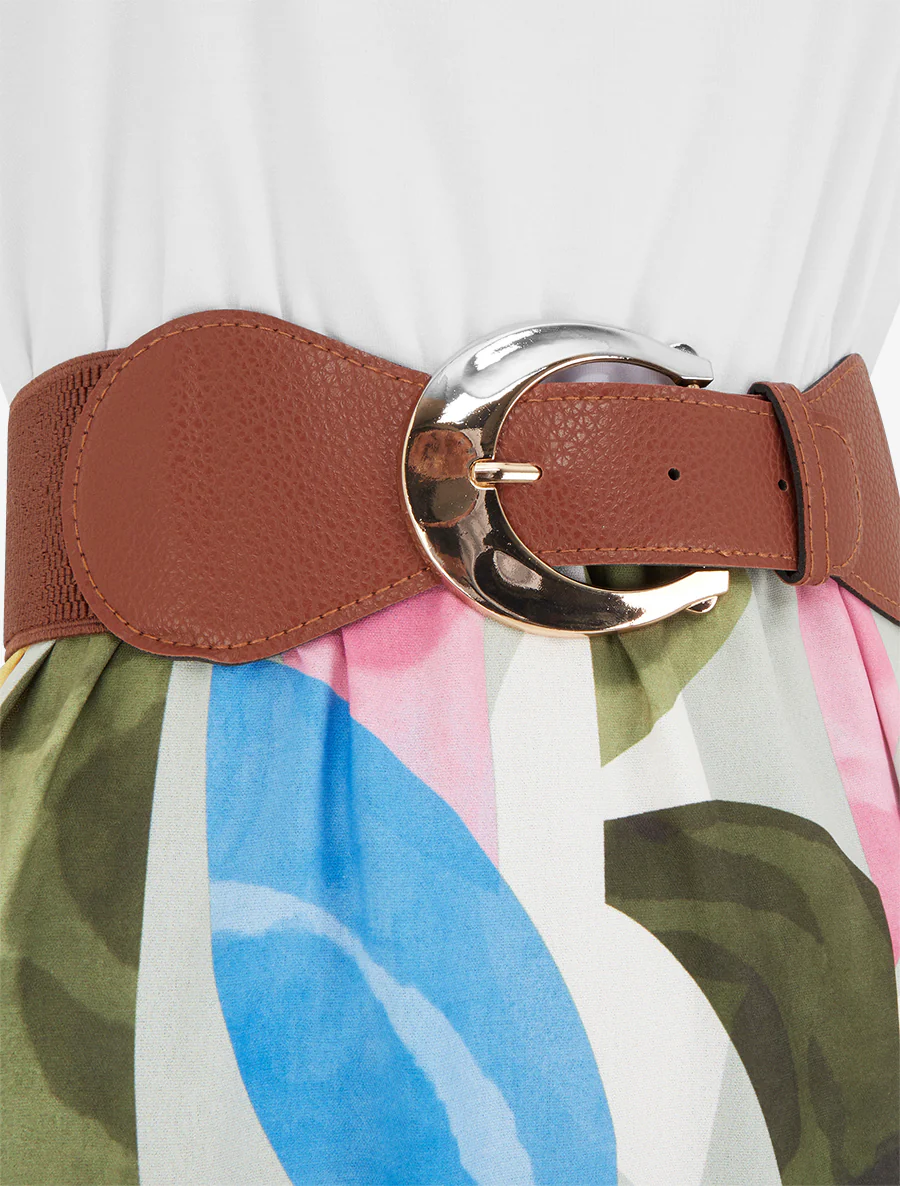 Jurk met fantasieprint en bandjes van imitatieleer - Kaki - Image 3