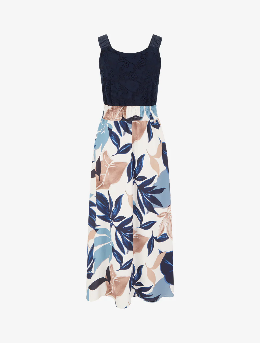 Jurk met fantasieprint en gehaakte bandjes - Marine - Image 2
