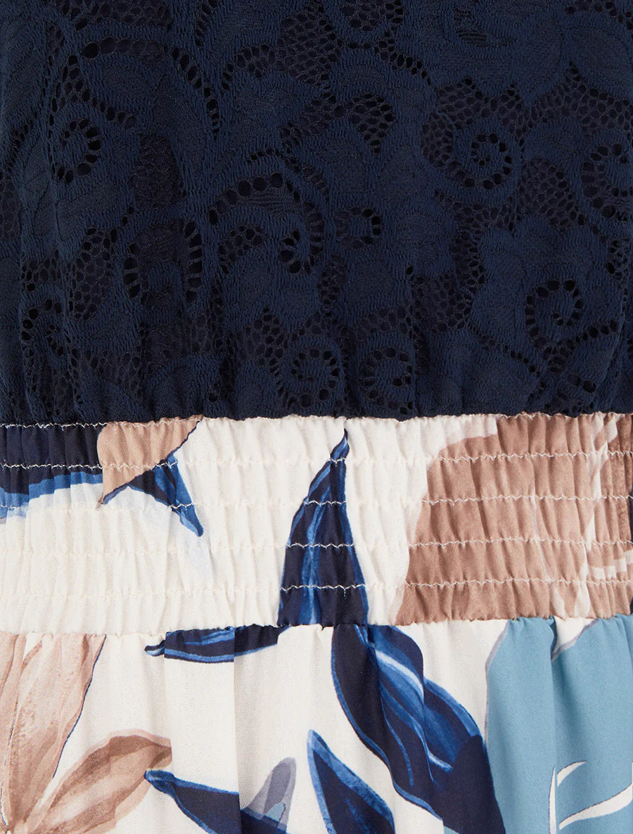 Jurk met fantasieprint en gehaakte bandjes - Marine - Image 3
