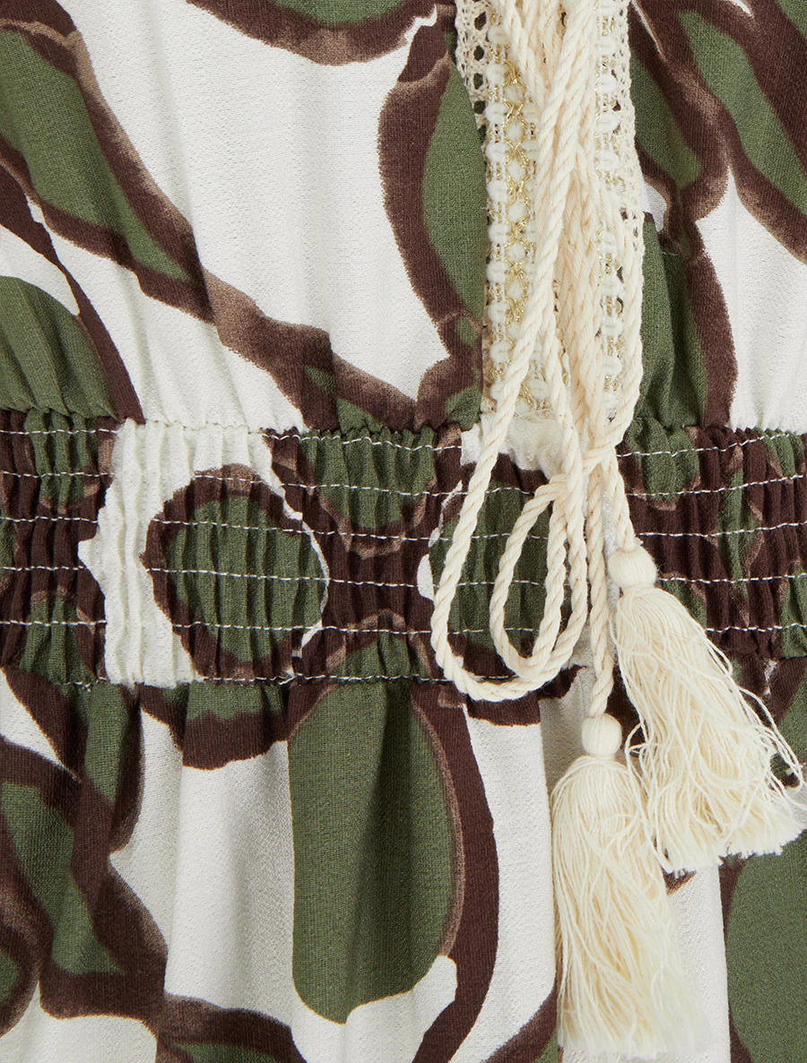 Jurk met fantasieprint en haakkraag - Kaki - Image 3