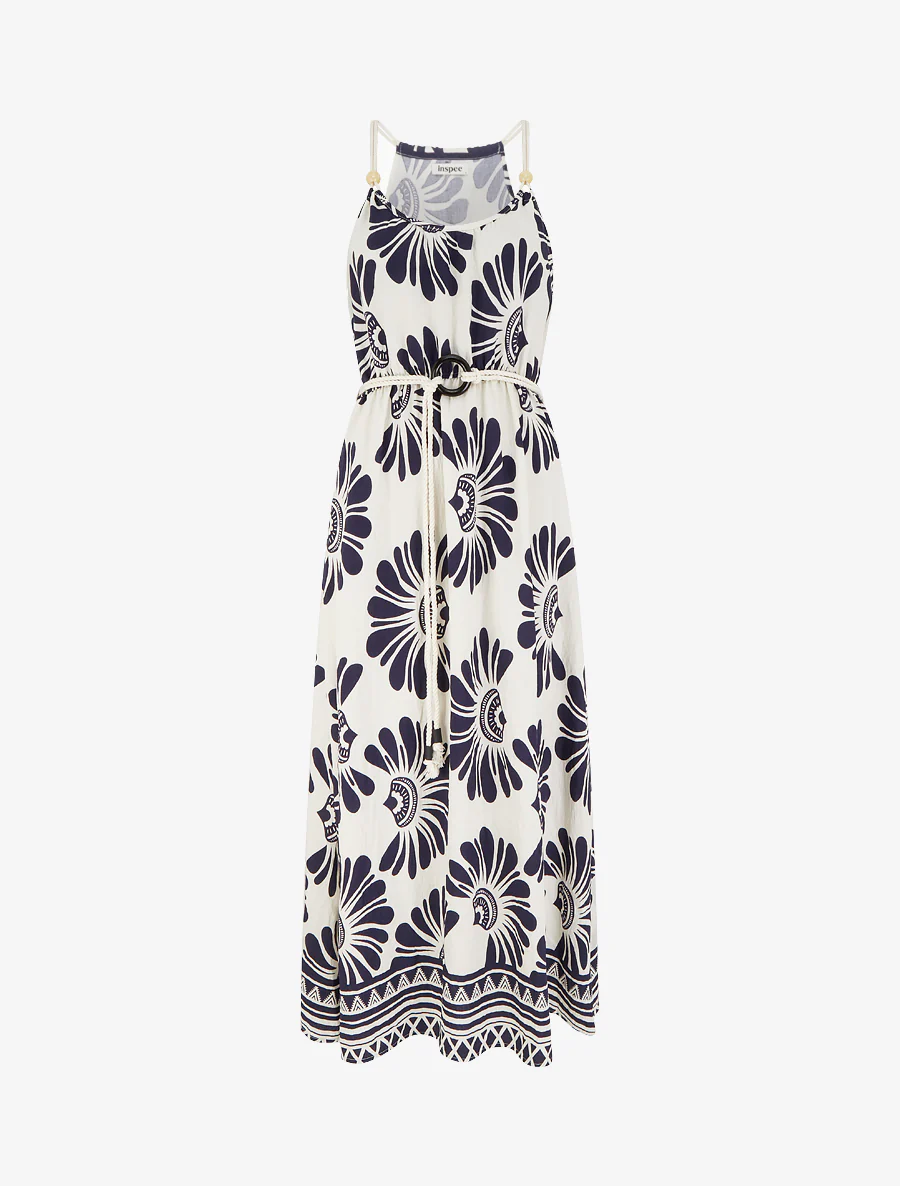 Jurk met fantasieprint en koordbandjes - Marine