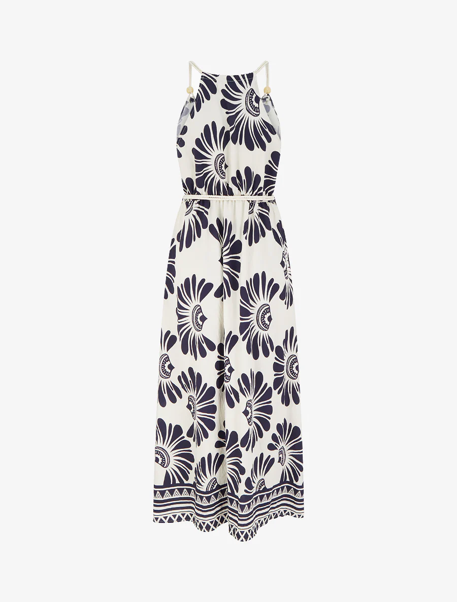Jurk met fantasieprint en koordbandjes - Marine - Image 2