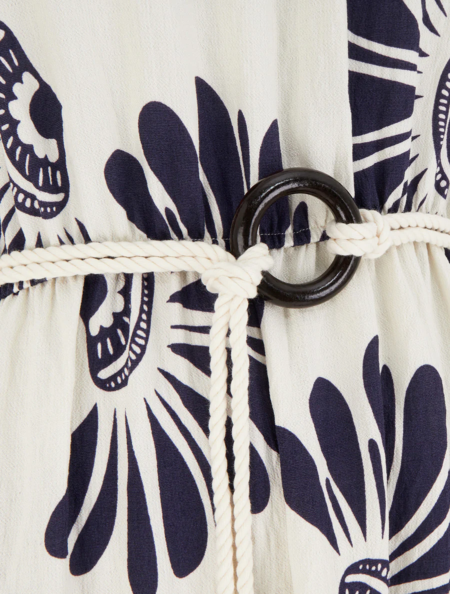 Jurk met fantasieprint en koordbandjes - Marine - Image 3