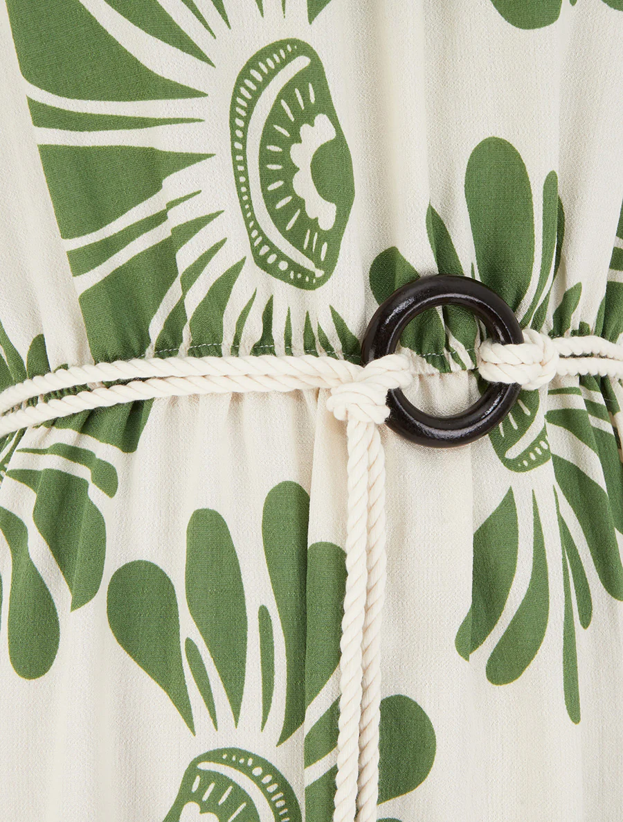 Jurk met fantasieprint en koordbandjes - Kaki - Image 3