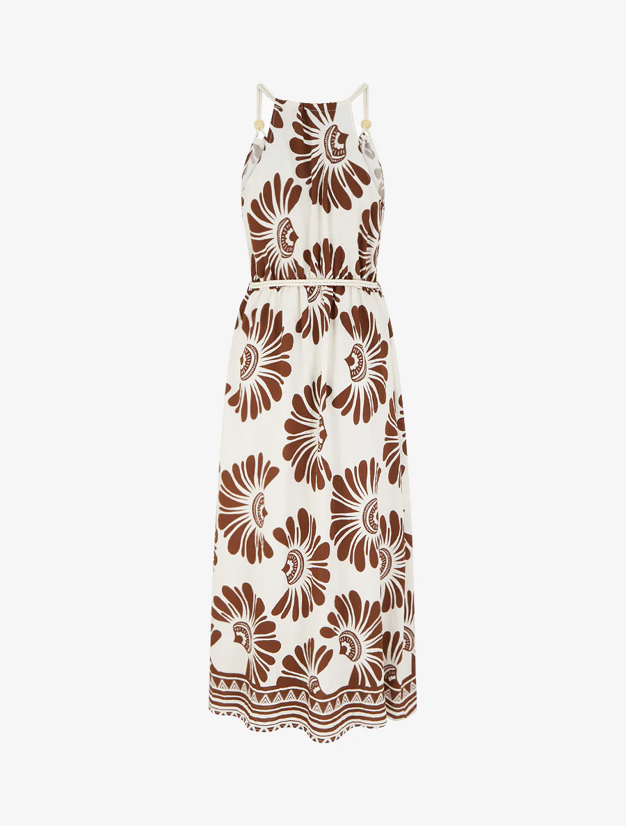 Jurk met fantasieprint en koordbandjes - Bruin - Image 2