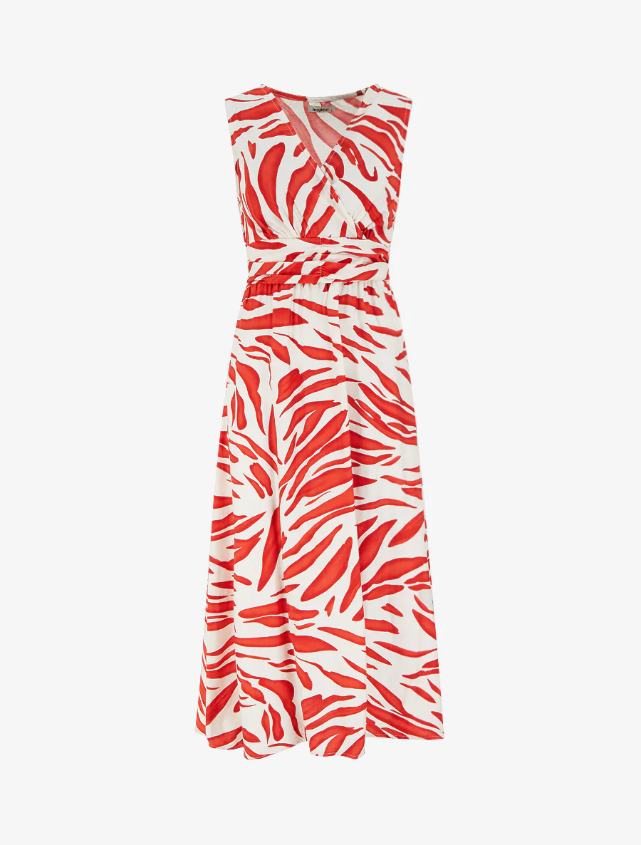 Jurk met fantasieprint en overslagkraag - Rood