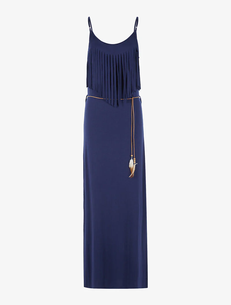 Jurk met franjerand - marineblauw