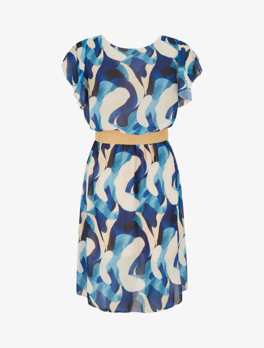 Jurk met gefronste kapmouwtjes met fantasieprint - Marine - Image 2