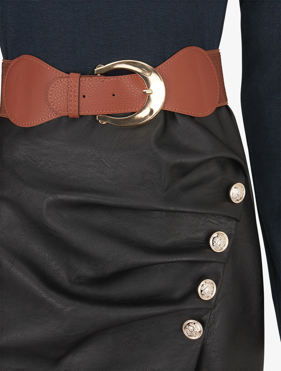 Jurk met geplooide rok van twee materialen met knopen - Marineblauw - Image 3