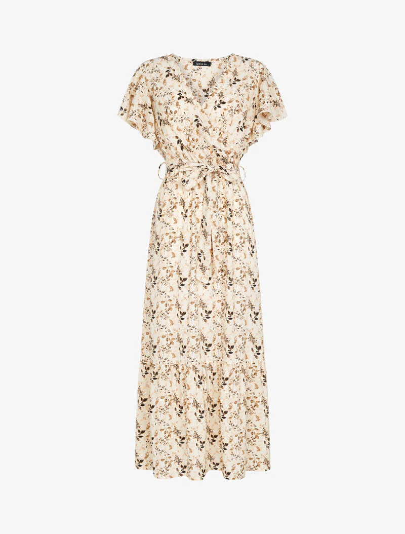 Jurk met gestileerde bladprint - beige