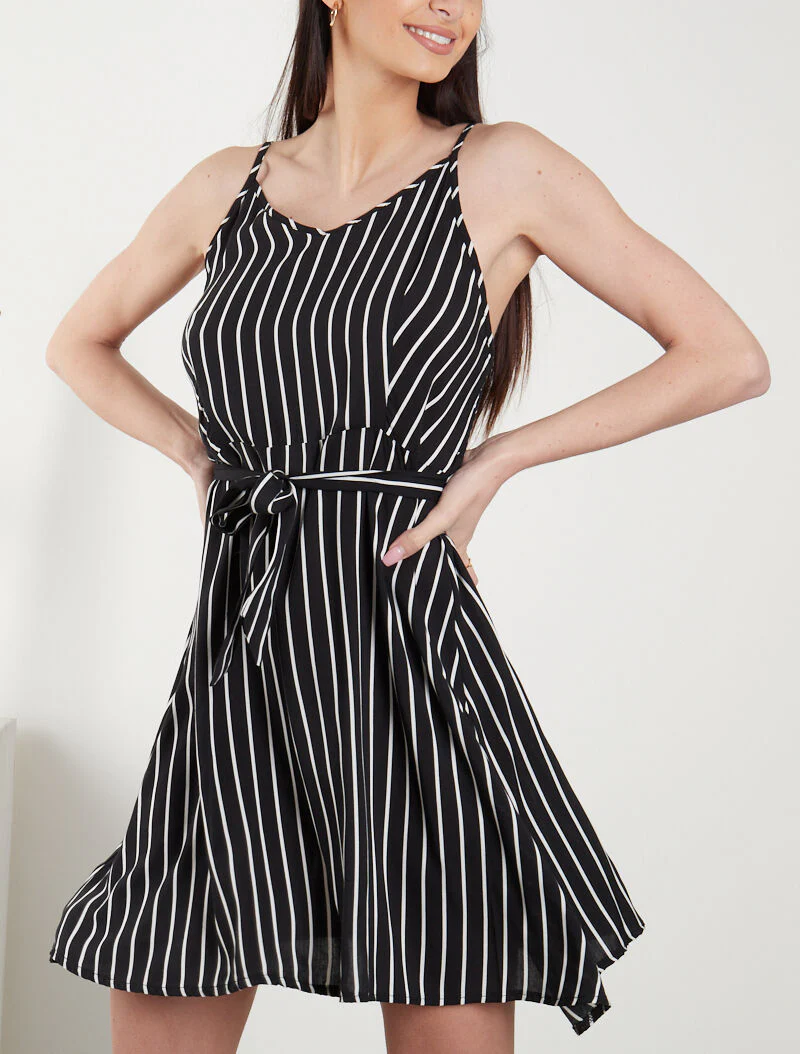 Jurk met gestreepte print - zwart - Image 3