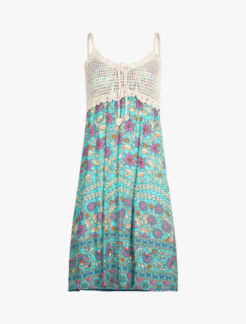 Jurk met grafische bloemenprint - turkoois