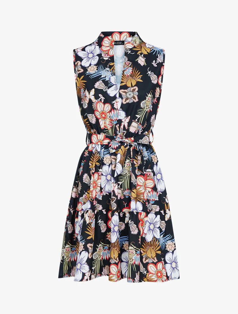 Jurk met grafische bloemenprint - zwart