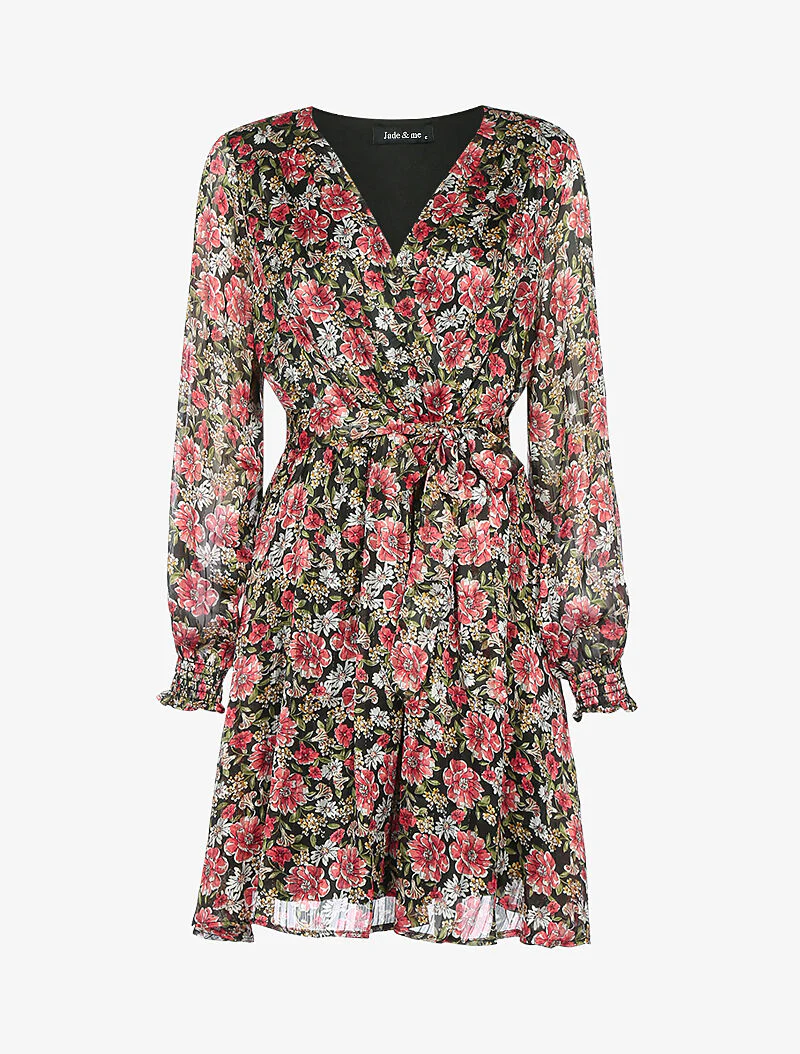 Jurk met iriserende strepen en bloemen - zwart - Image 2