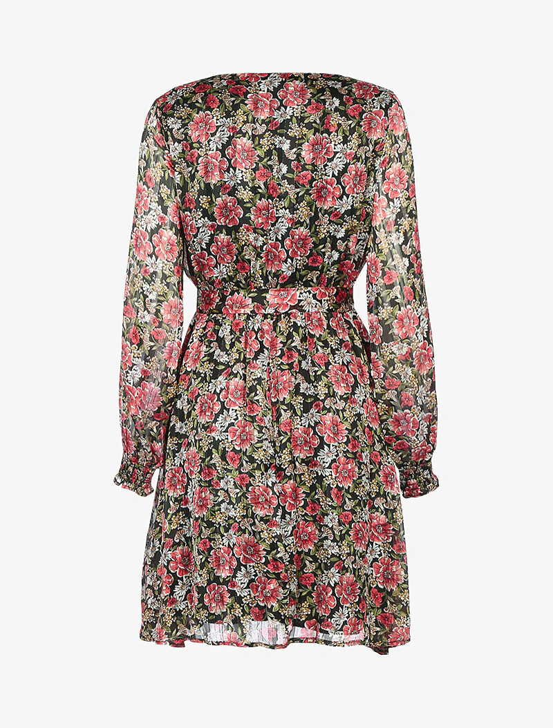 Jurk met iriserende strepen en bloemen - zwart - Image 3