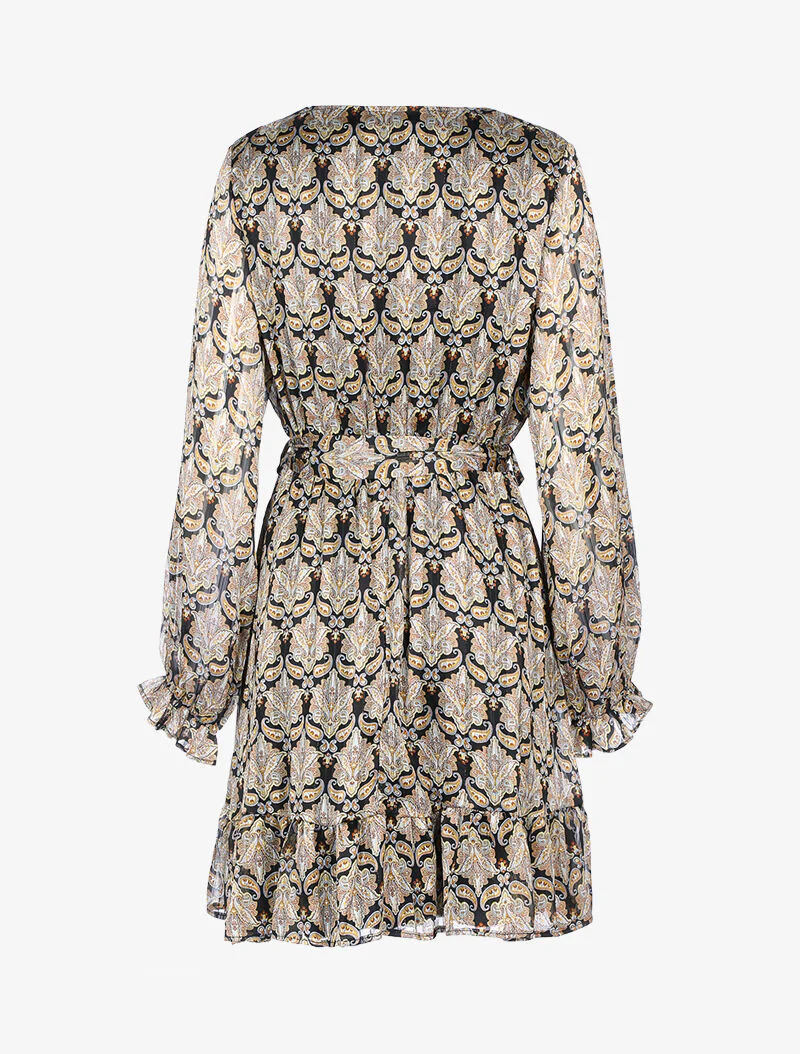 Jurk met iriserende strepen en grafische prints - taupe - Image 2