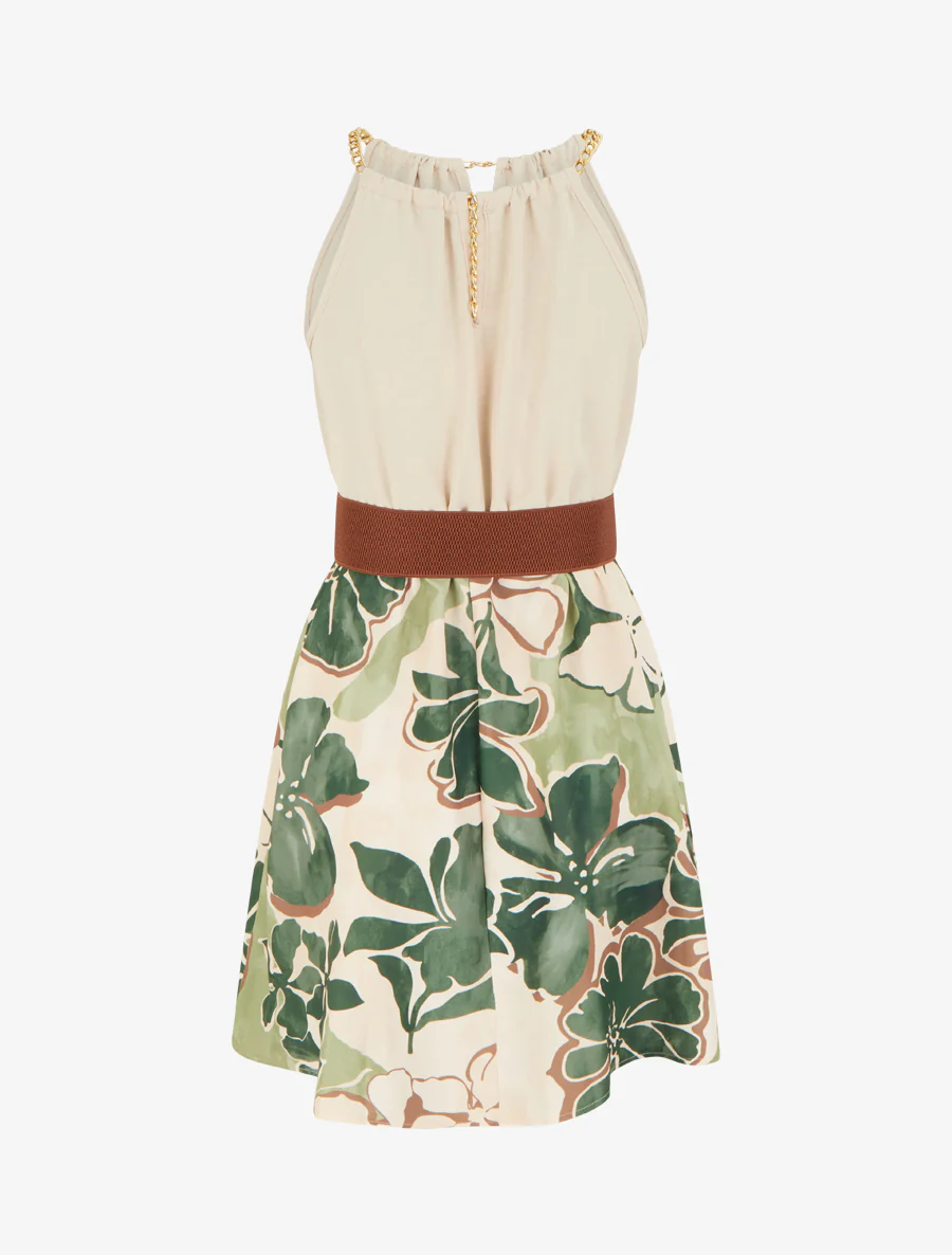Jurk met kettingbandjes grote bloemenprint - Kaki - Image 2