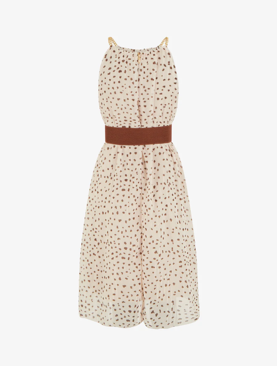 Jurk met kettingbandjes met gespikkeld patroon - Beige - Image 2