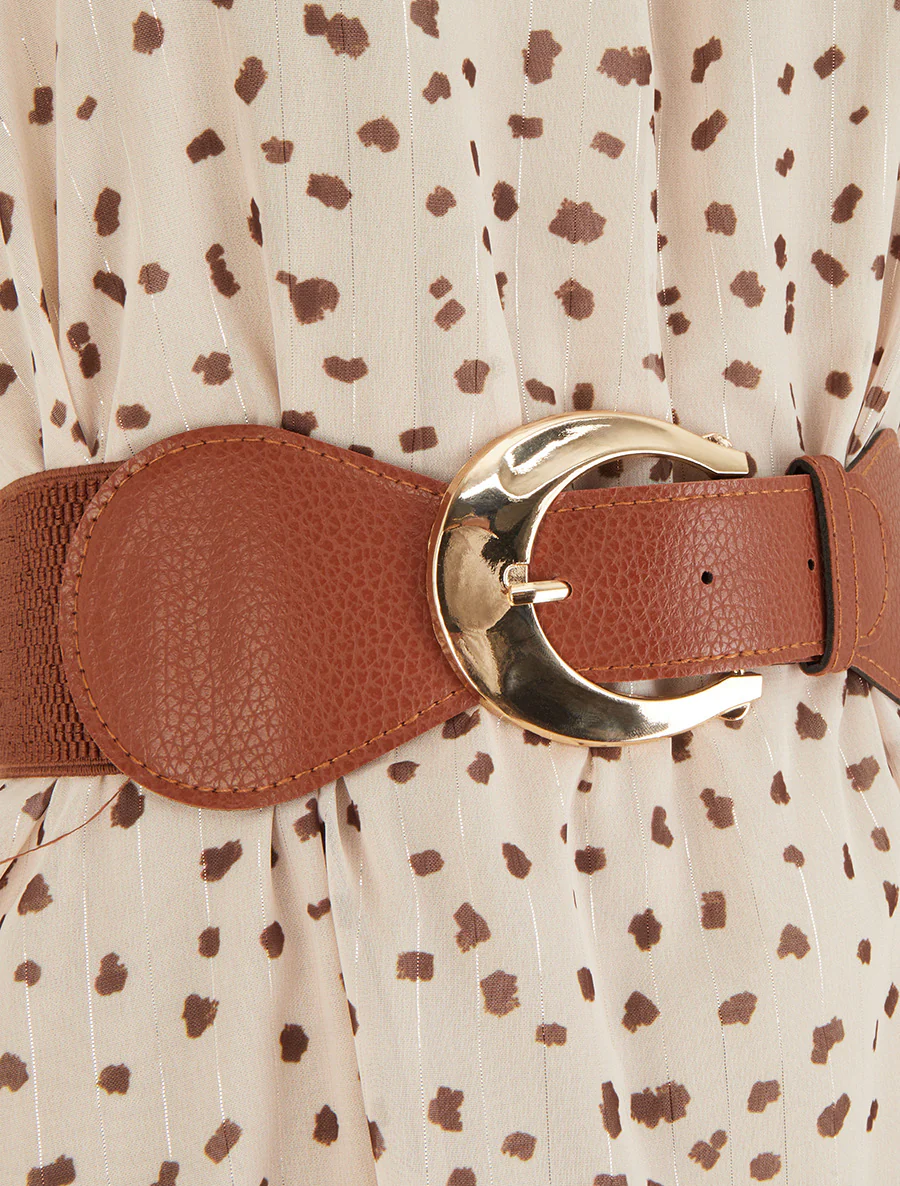 Jurk met kettingbandjes met gespikkeld patroon - Beige - Image 3