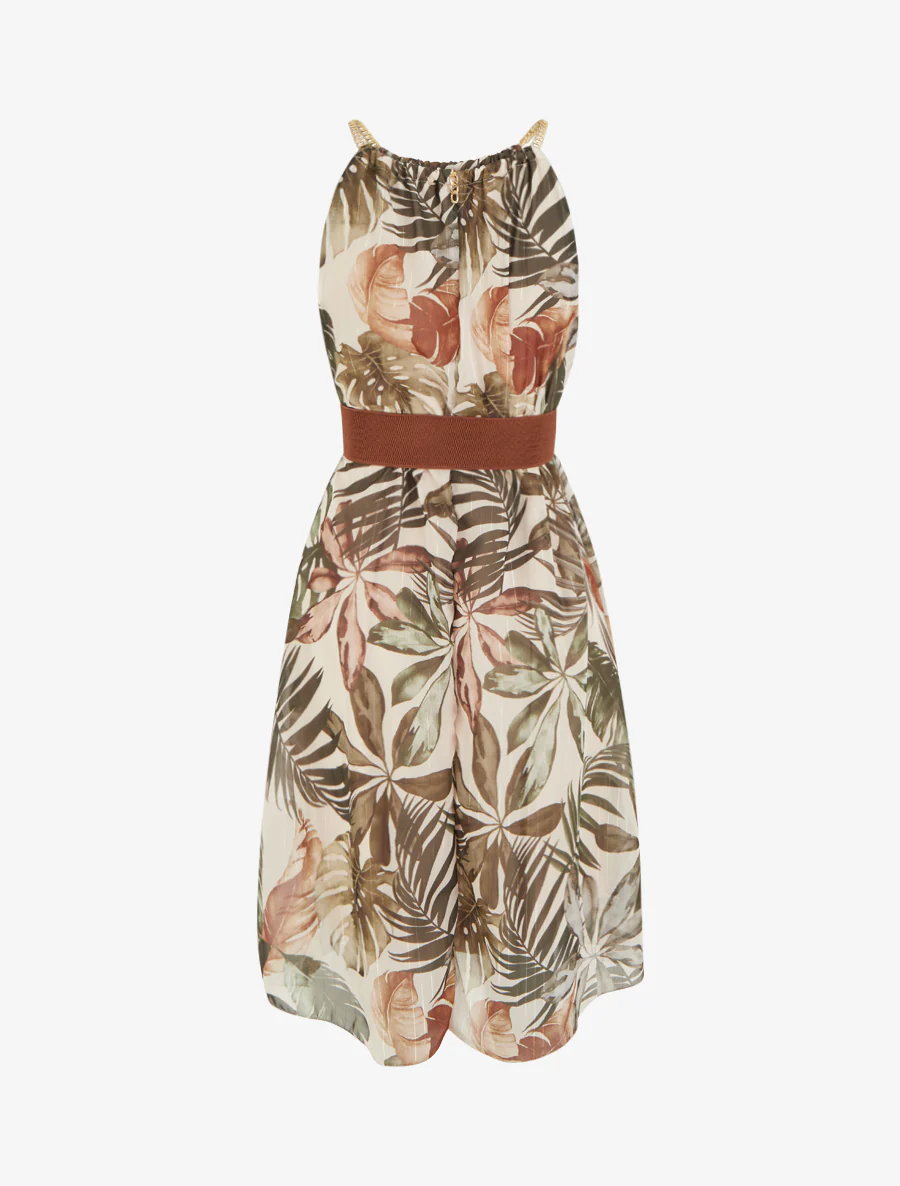 Jurk met kettingbandjes tropische print - Donker kaki - Image 2
