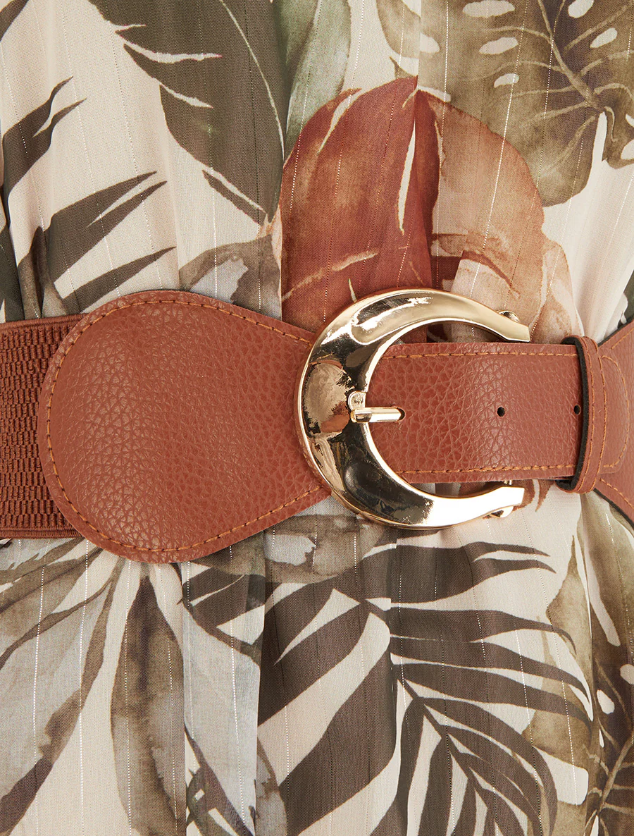 Jurk met kettingbandjes tropische print - Donker kaki - Image 3