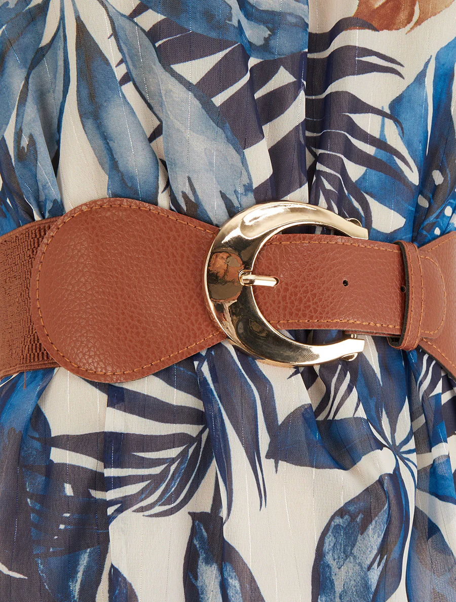 Jurk met kettingbandjes tropische print - Marine - Image 3