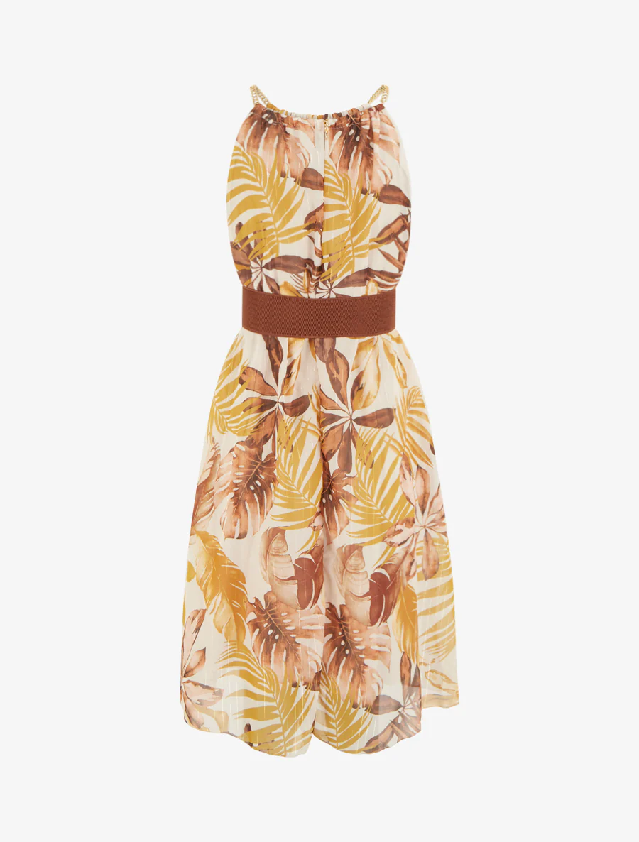 Jurk met kettingbandjes tropische print - Mosterdgeel - Image 2