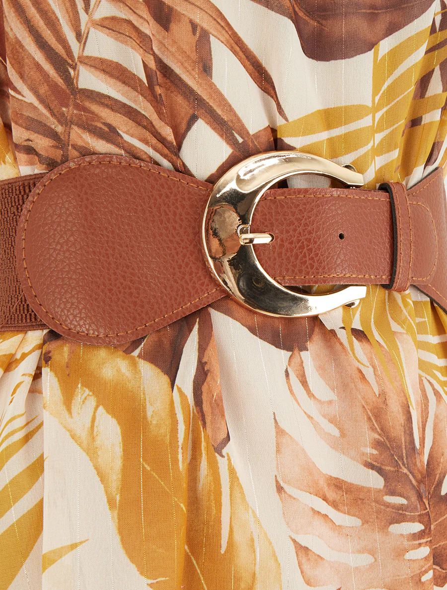Jurk met kettingbandjes tropische print - Mosterdgeel - Image 3