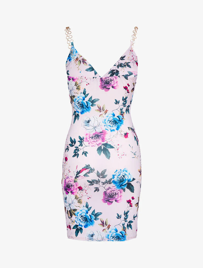 Jurk met kettingstijl bedrukte bandjes - roze - Image 2