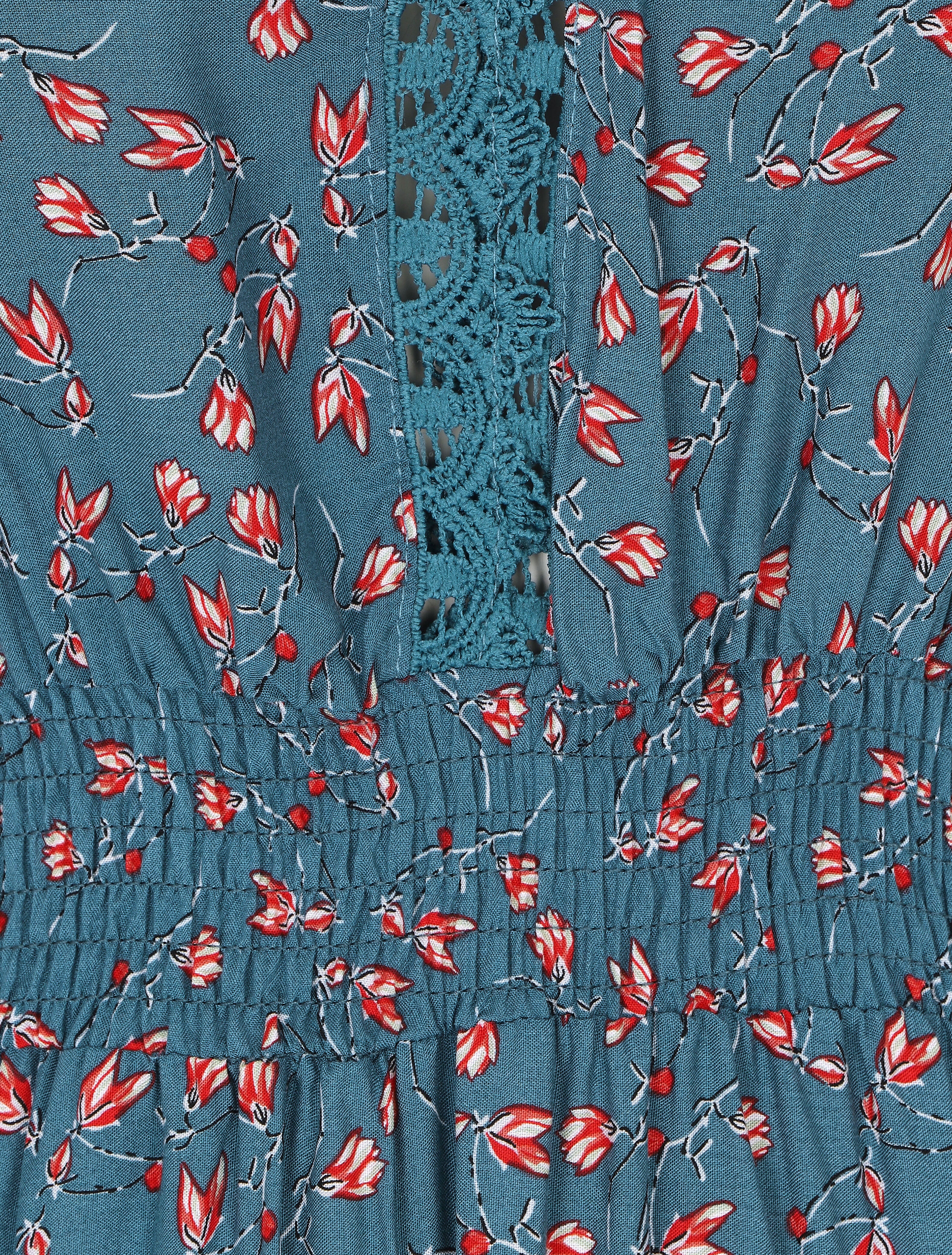 Jurk met kleine bloemenprint en dubbele mouwen - Blauwgroen - Image 3