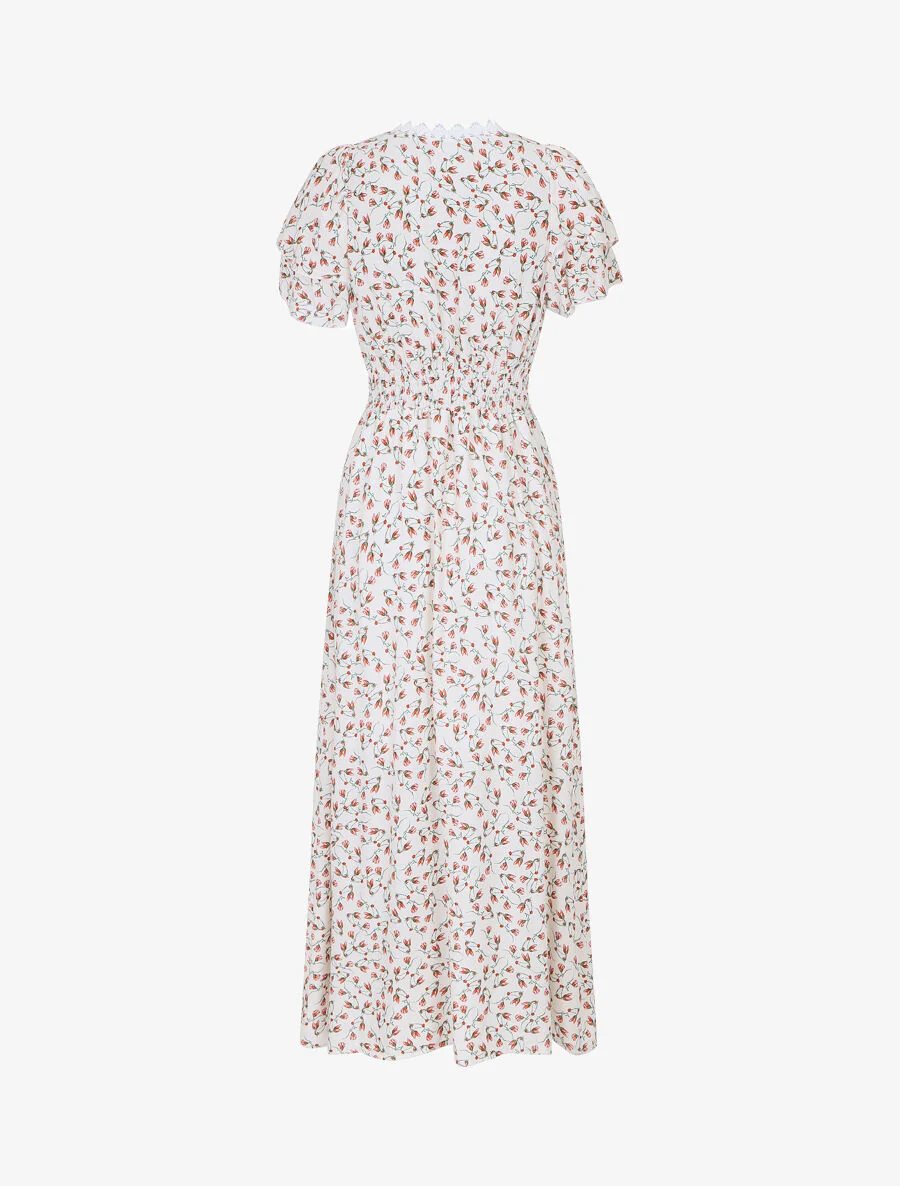 Jurk met kleine bloemenprint en dubbele mouwen - wit - Image 2