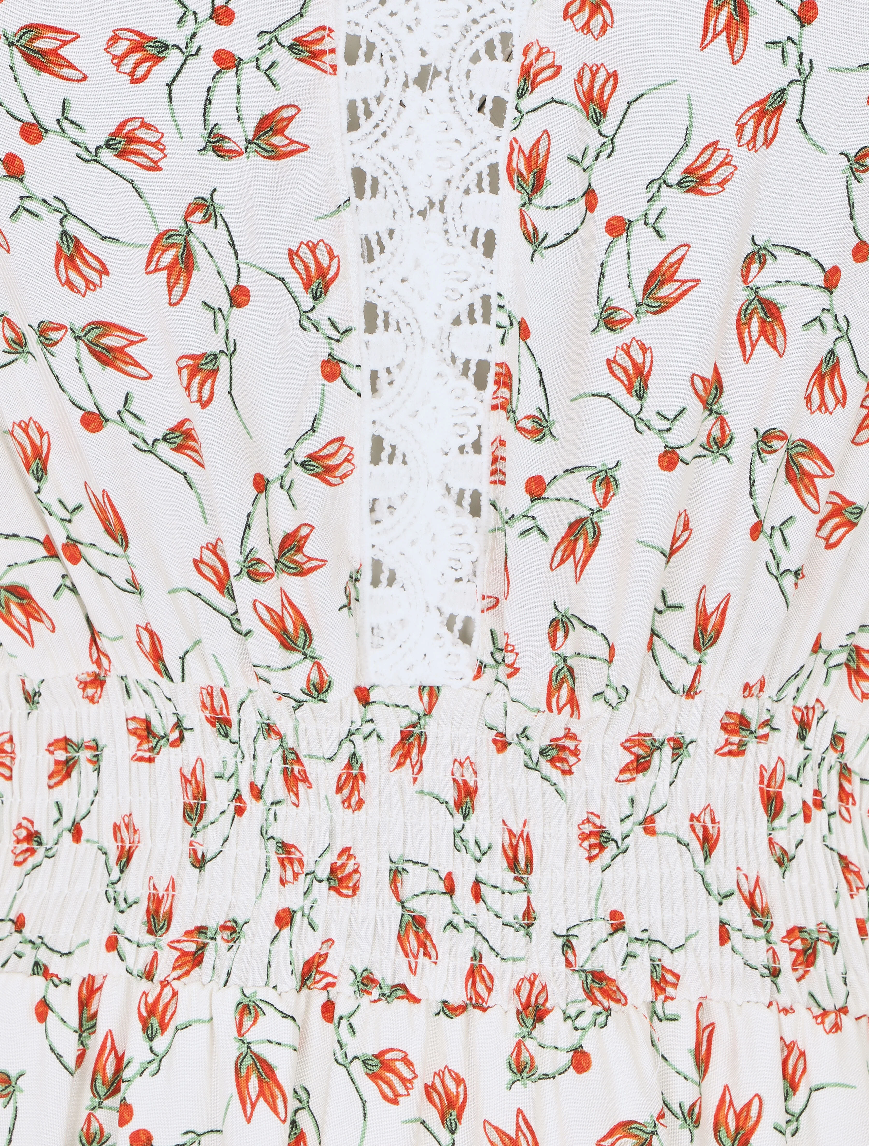 Jurk met kleine bloemenprint en dubbele mouwen - wit - Image 3