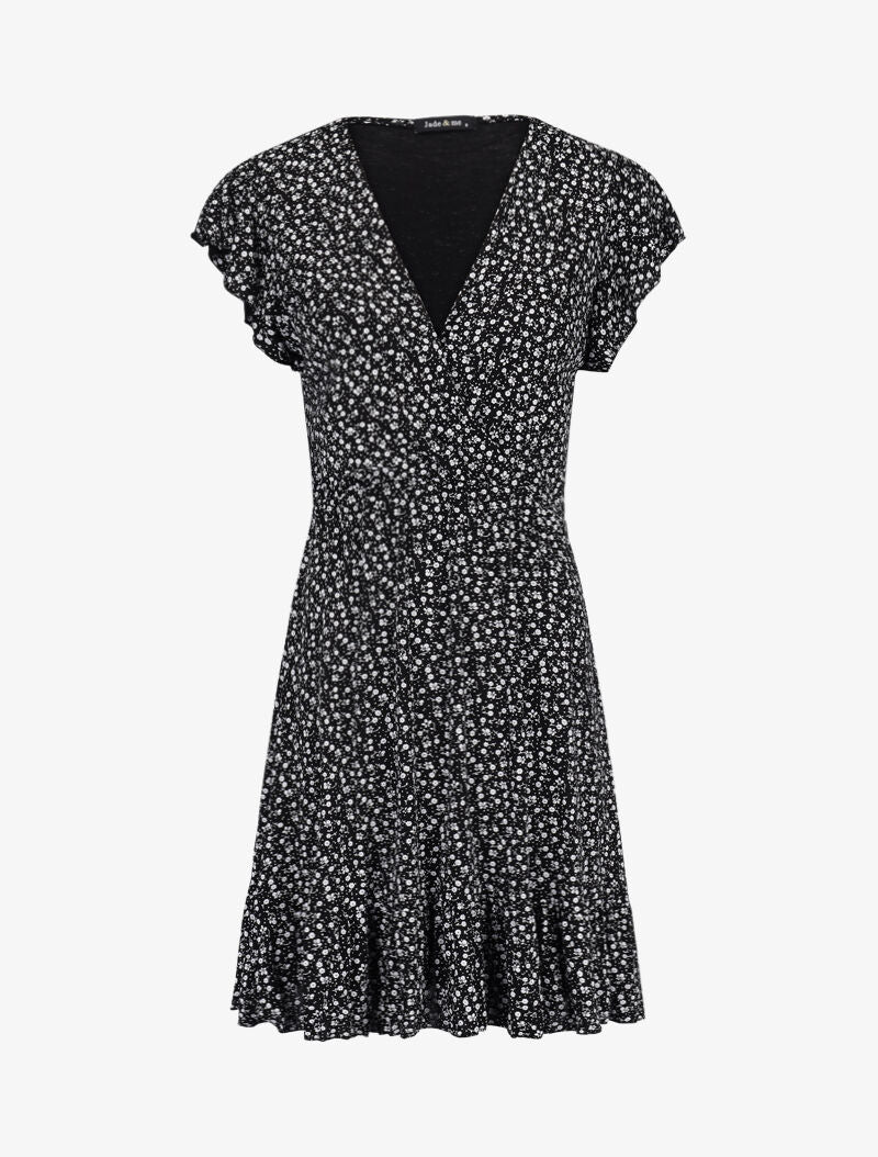 Jurk met kleine bloemenprint - zwart