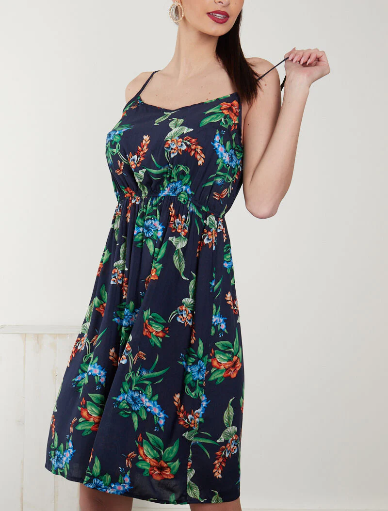 Jurk met lentepatroon - marine