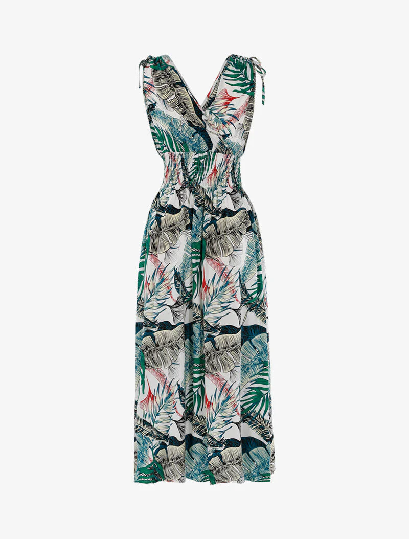 Jurk met overslagtop en tropische print - ecru - ecru - Image 2