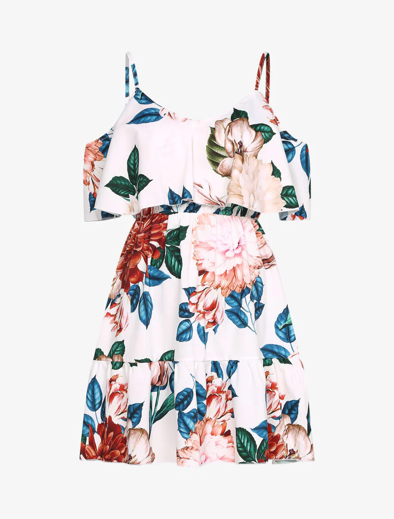 Jurk met peplum en wilde bloemenprint - Wit