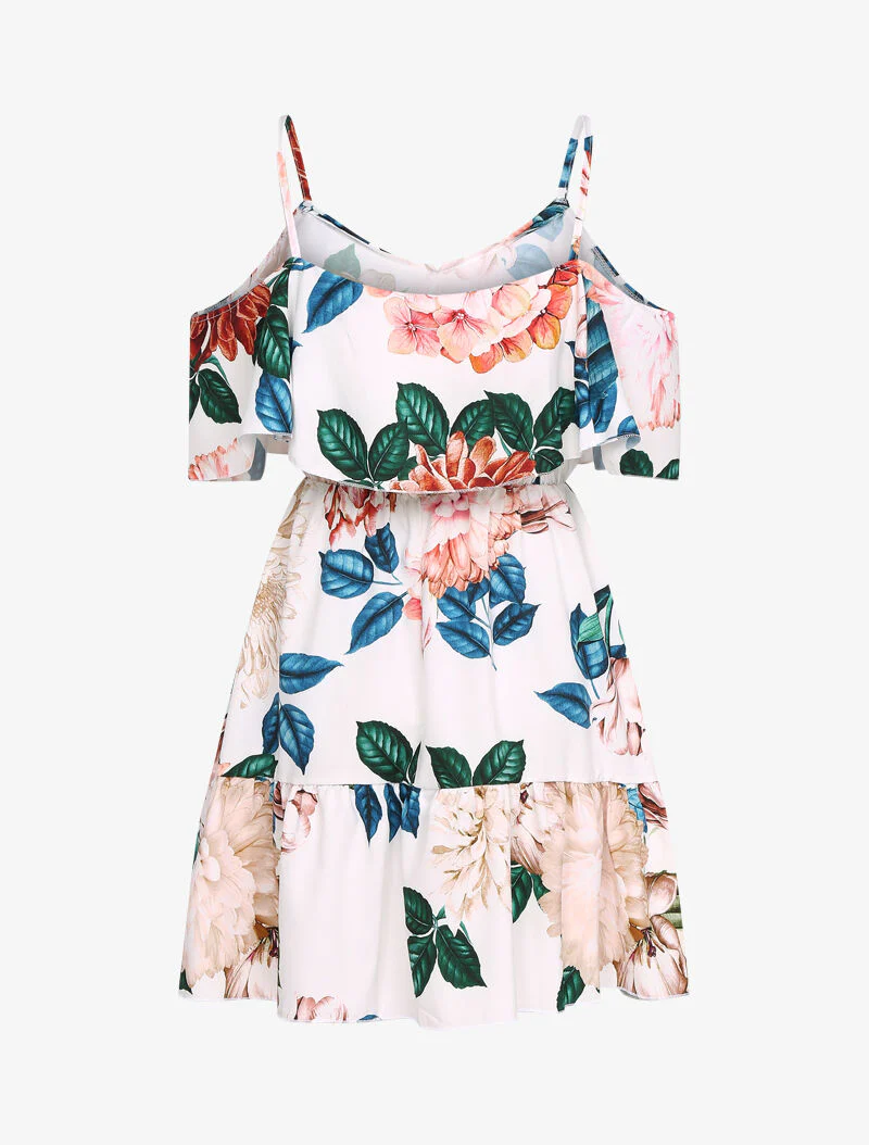 Jurk met peplum en wilde bloemenprint - Wit - Image 2