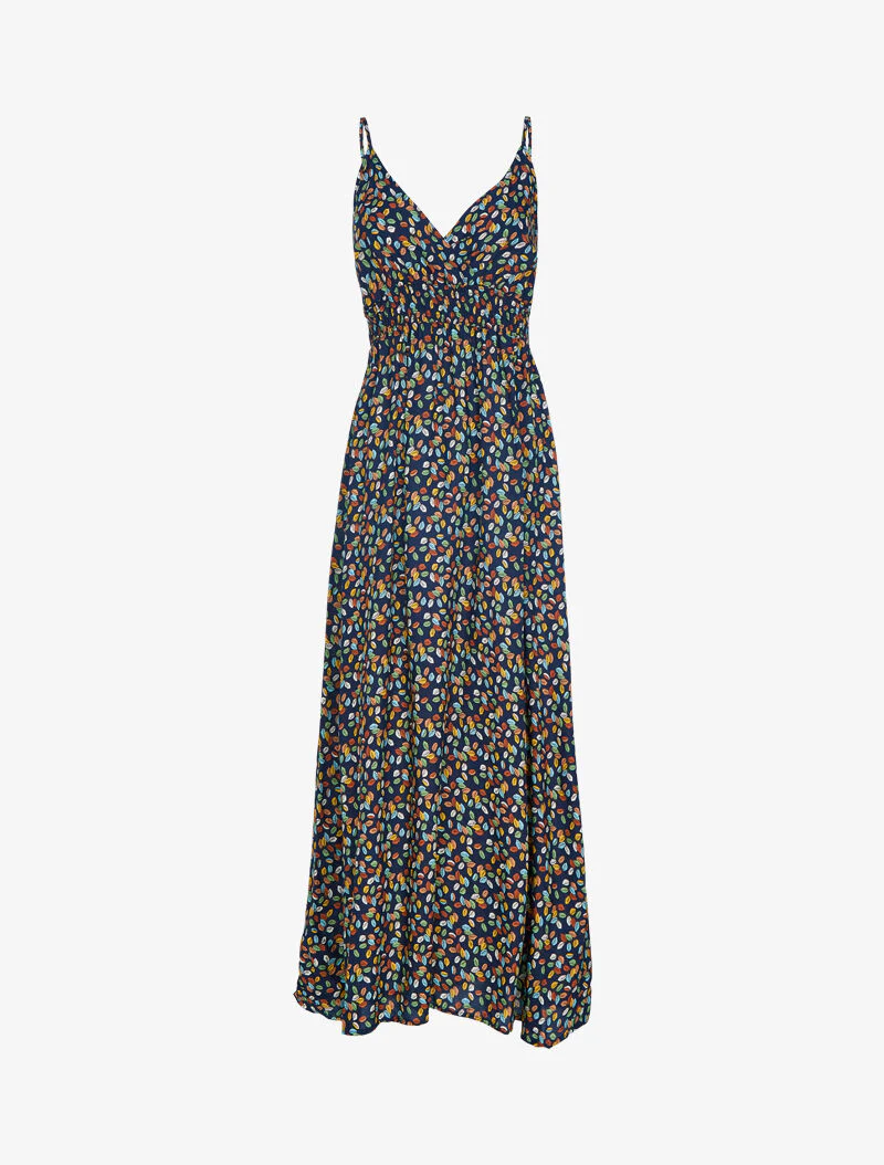 Jurk met print van kleine gekleurde bladeren - marineblauw
