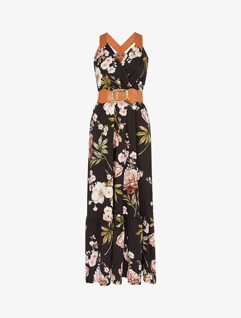 Jurk met prints en imitatiebandjes - Zwart