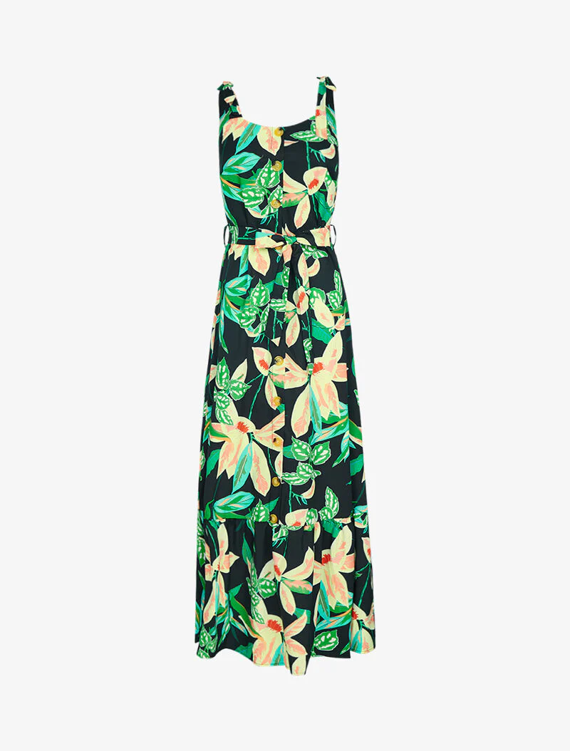 Jurk met prints en knoopsluiting op de buste - zwart