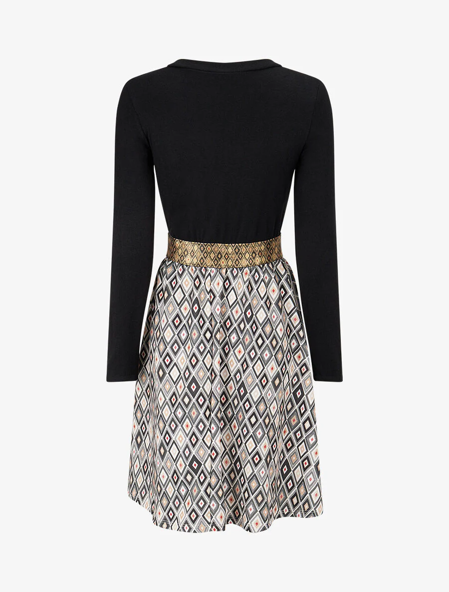 Jurk met ruitenprint en zwierige taille - Zwart - Image 2