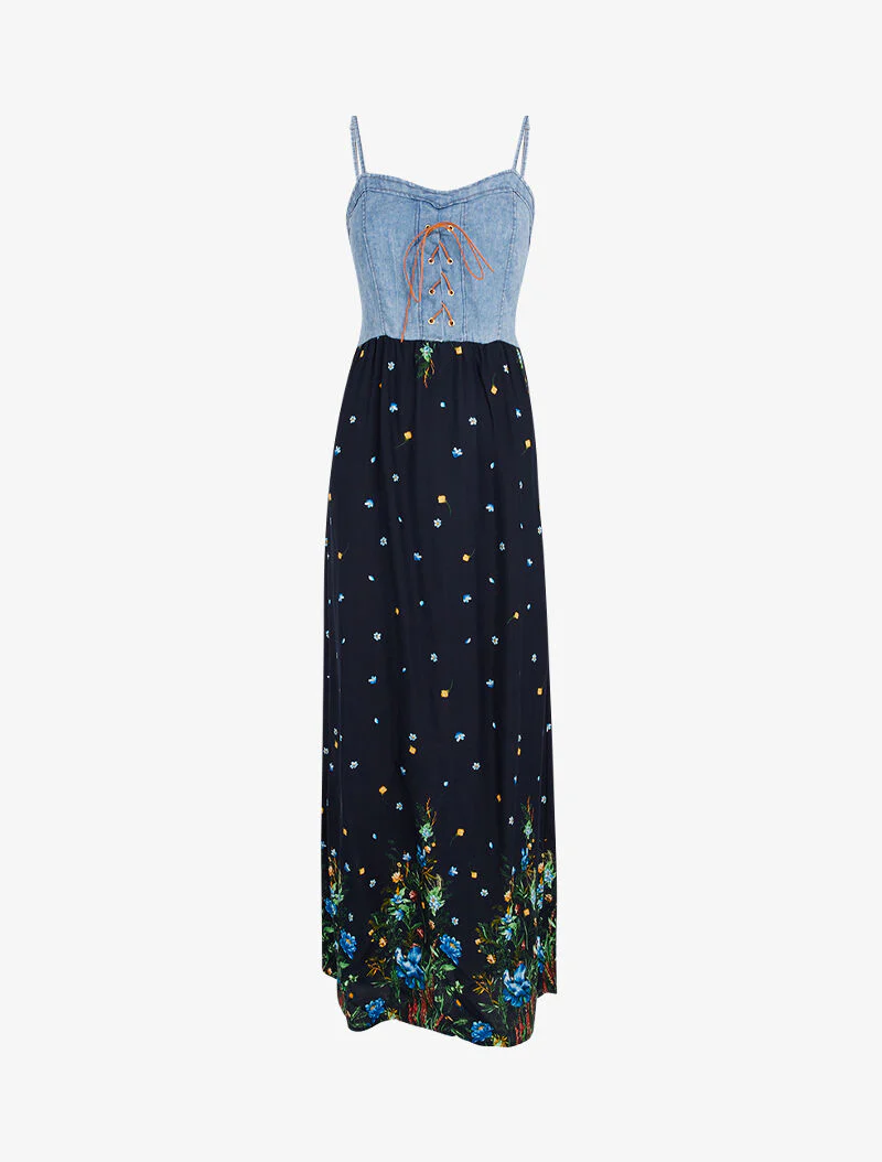 Jurk met spijkerstof effect en prints - zwart - Image 2