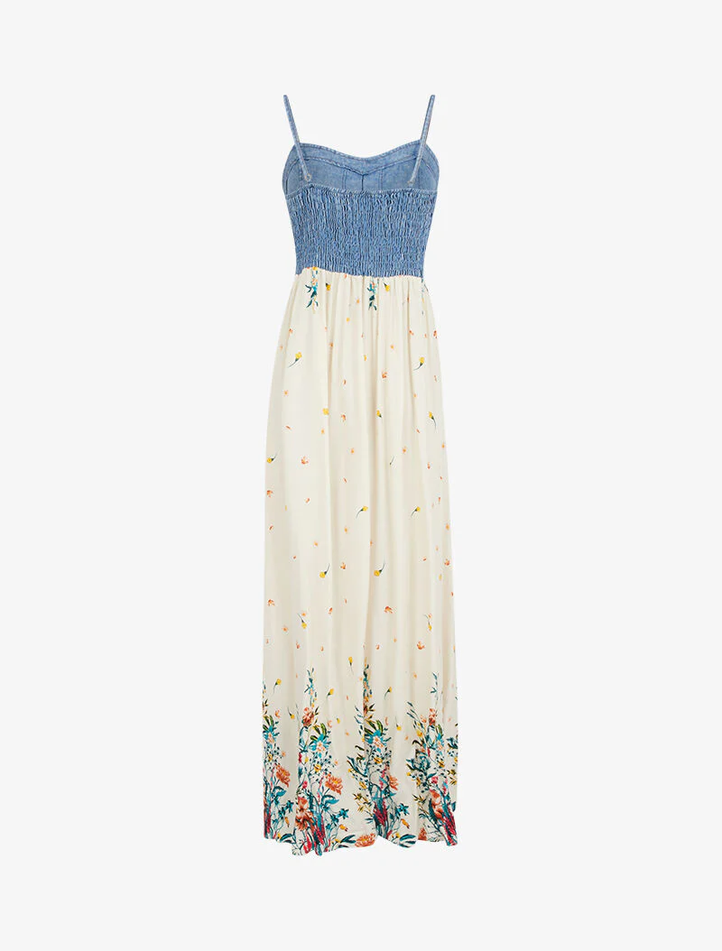 Jurk met spijkerstof effect en prints - beige - Image 2
