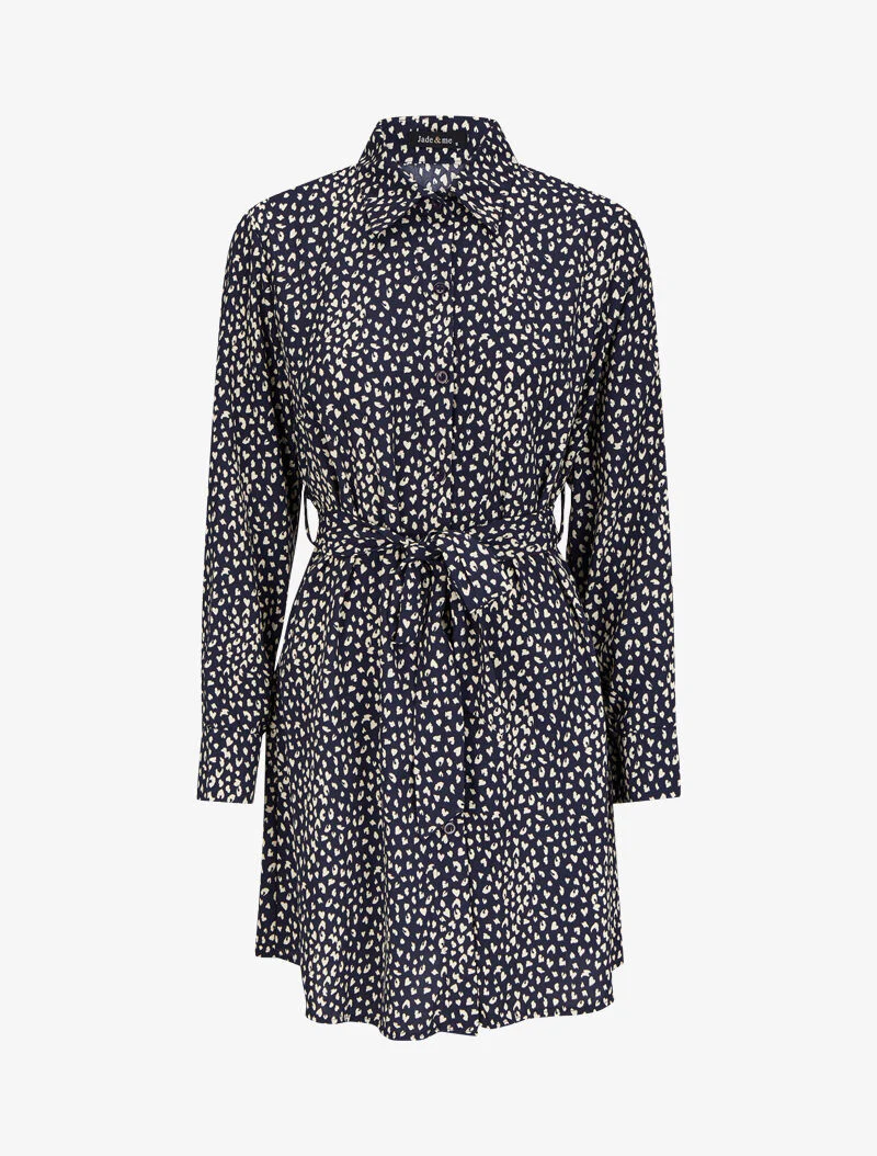 Jurk met spikkelpatroon - Donkerblauw