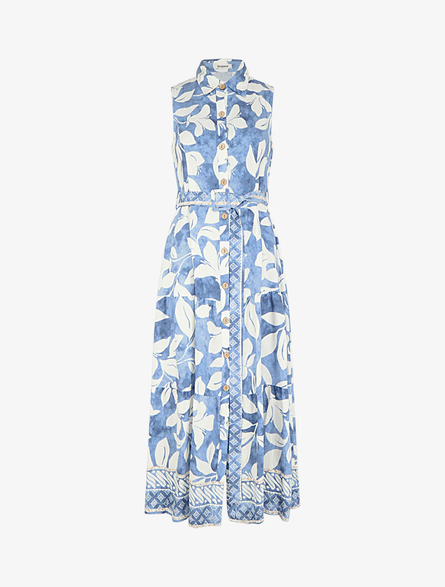 Jurk met tropische bloemenprint - Lichtblauw